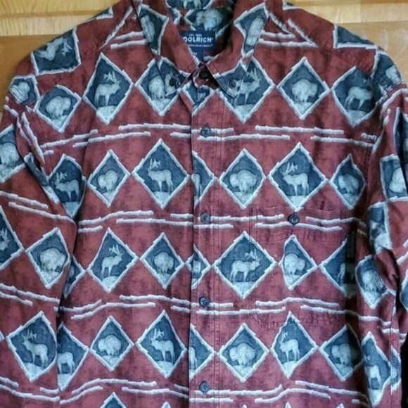 Woolrich Big Game Outdoor Graphics Long Sleeve Casual Button Down‎ Sz. L Shirt - Picture 4 of 11